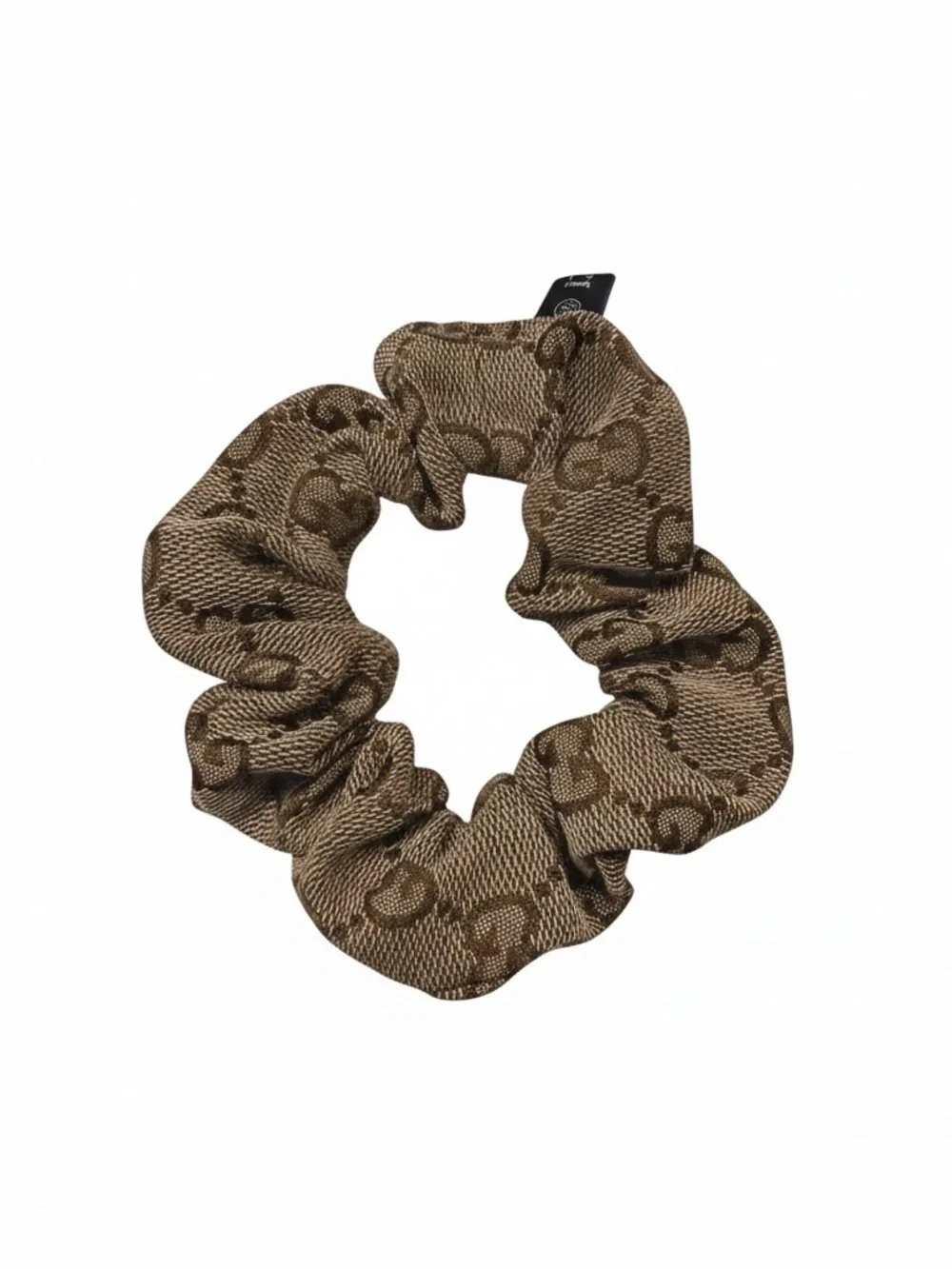 Brown Patterned Women's Hair Scrunchie with Luxury Monogram - Picture 4 of 4